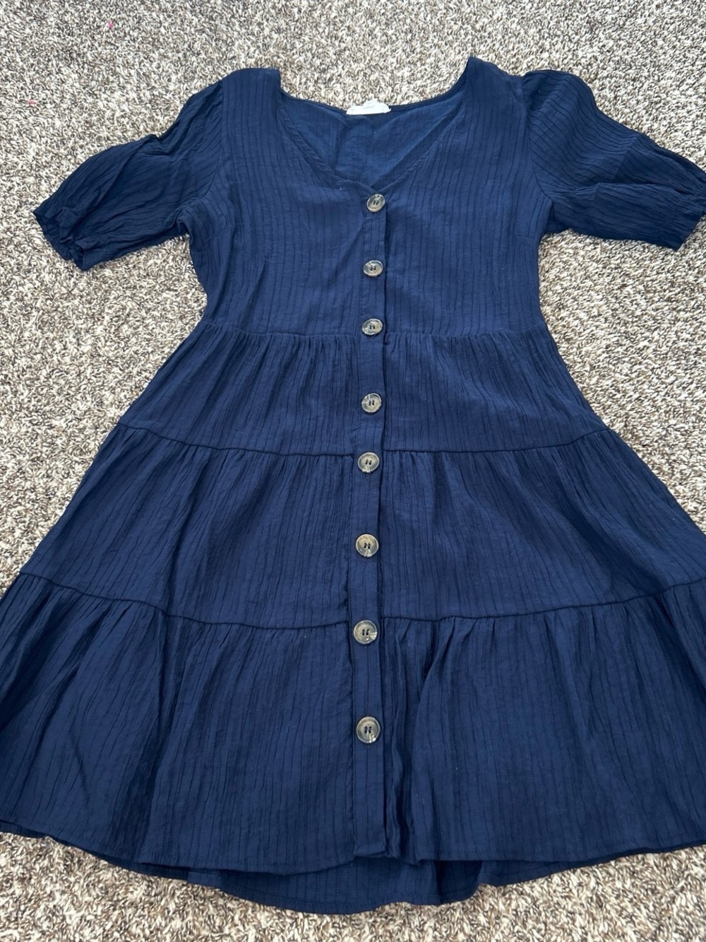 ' Navy Button-Front Tiered Dress